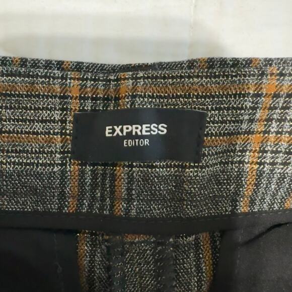 Express Editor Women's Metallic Plaid Trouser Pants Gray Brown Gold Size 8 - Picture 8 of 13